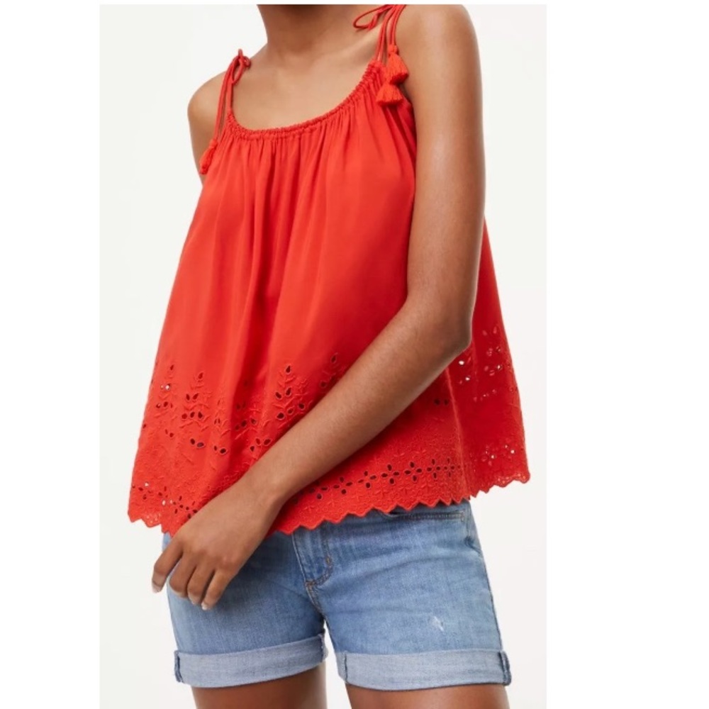 LOFT Tassel Eyelet Top Size XS NWT Tamale Red